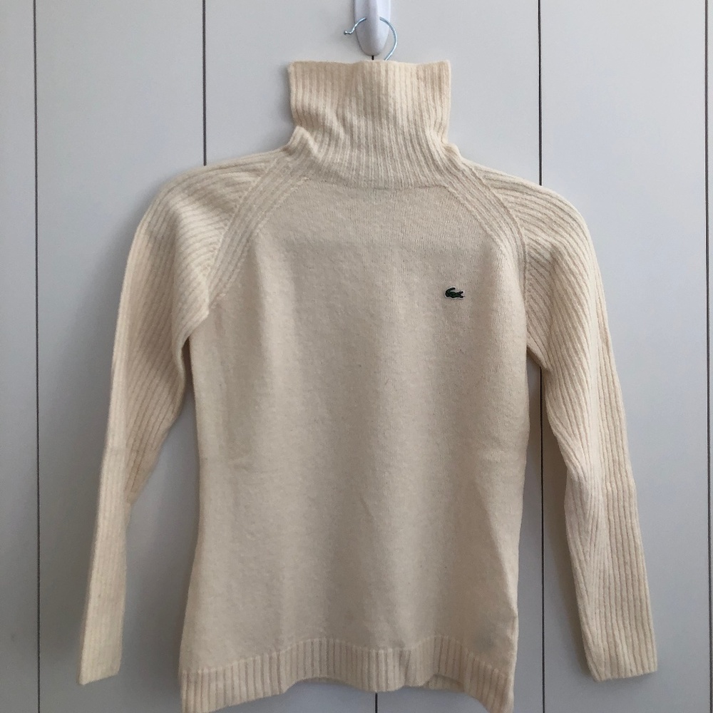 Lacoste White Wool Turtleneck Sweater